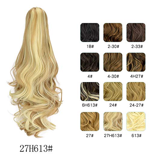 20〞Claw Ponytail Clip in Hair Extensions Hairpiece Synthetic Light Curly Soft Silky Nature Looking Heat-Resisting Different Colors for Women Fashion and Beauty-27H613#